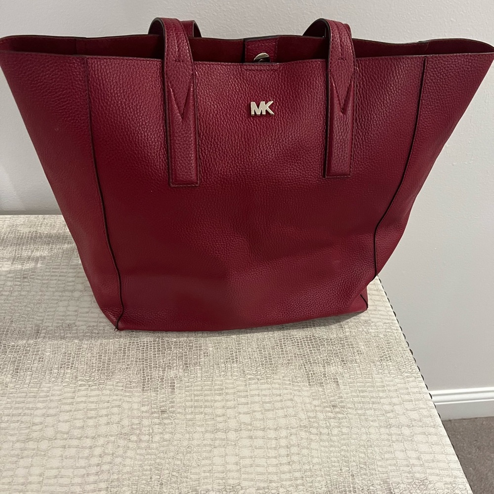 Michael Kors red leather tote bag